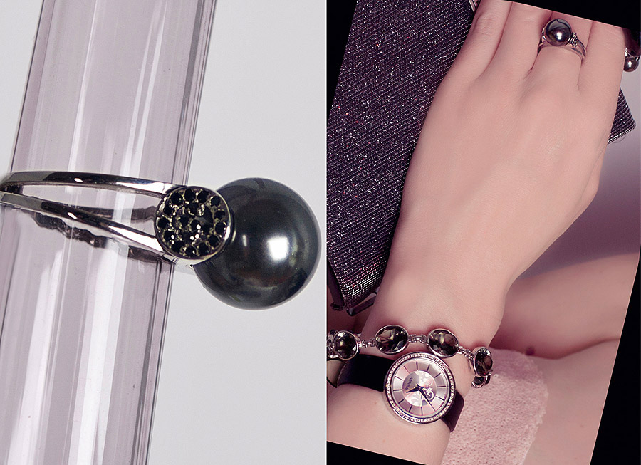 эффектное кольцо Armani инкрустировано черной жемчужиной эффектное кольцо Armani инкрустировано черной жемчужиной